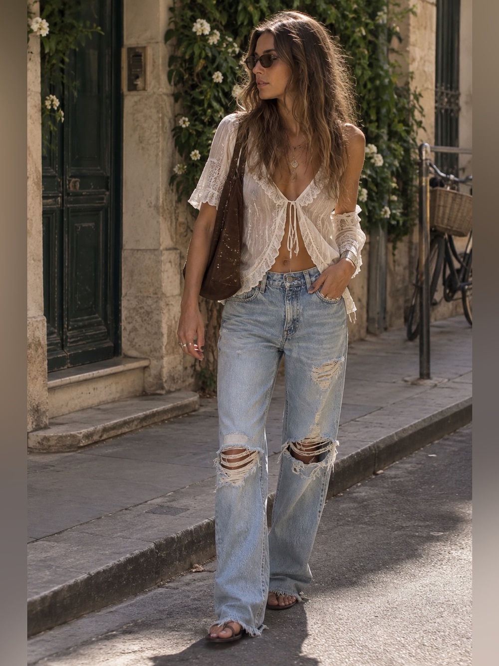 Vintage Worn Distressed Patched & Tailored Straight-Leg Levi’s